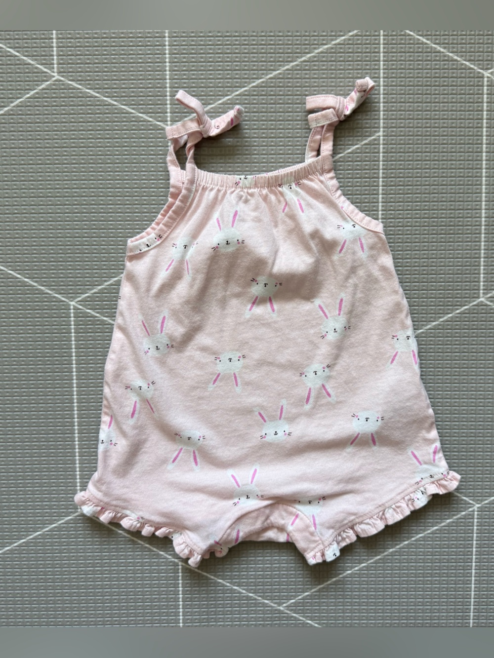 Old Navy|Baby girl sleeveless ruffle hem bubble romper in light Pink,bunny print